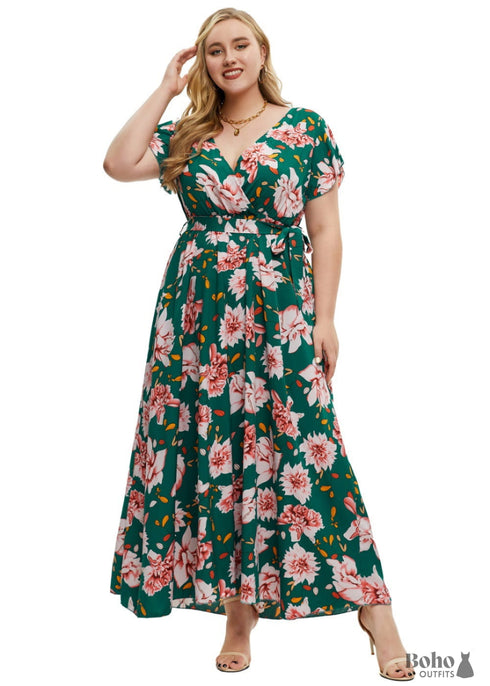 Boho Plus Size Printed Slit Maxi Dress Gianna